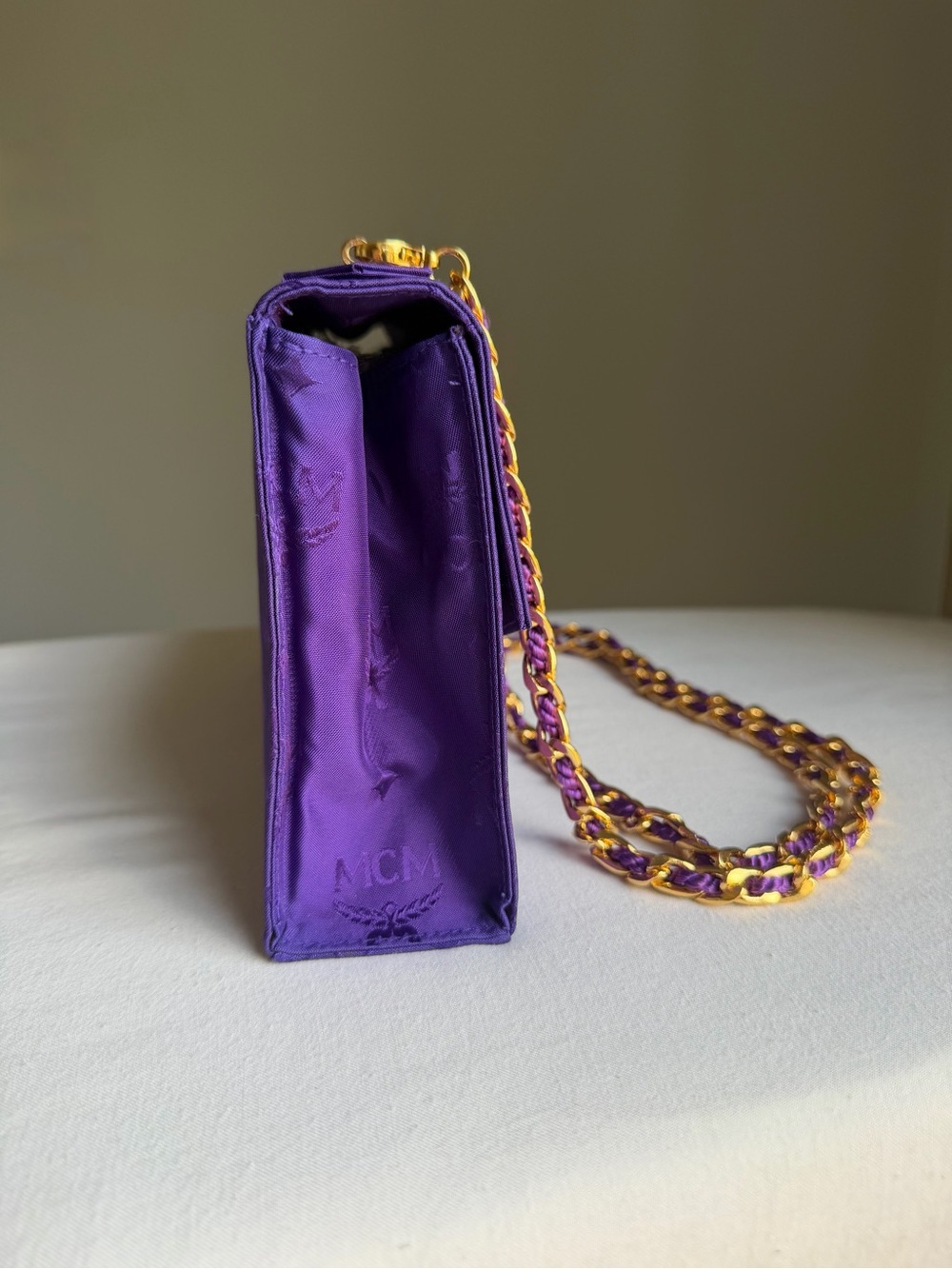 Vintage MCM Purple Tonal Monogram Chain Bag & Matching Wallet and Mirror Set - Picture 7 of 17